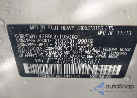 2014 Subaru Impreza 2.0I Sport Limited z USA, uszkodzony, nr VIN JF1GPAU64E8237877